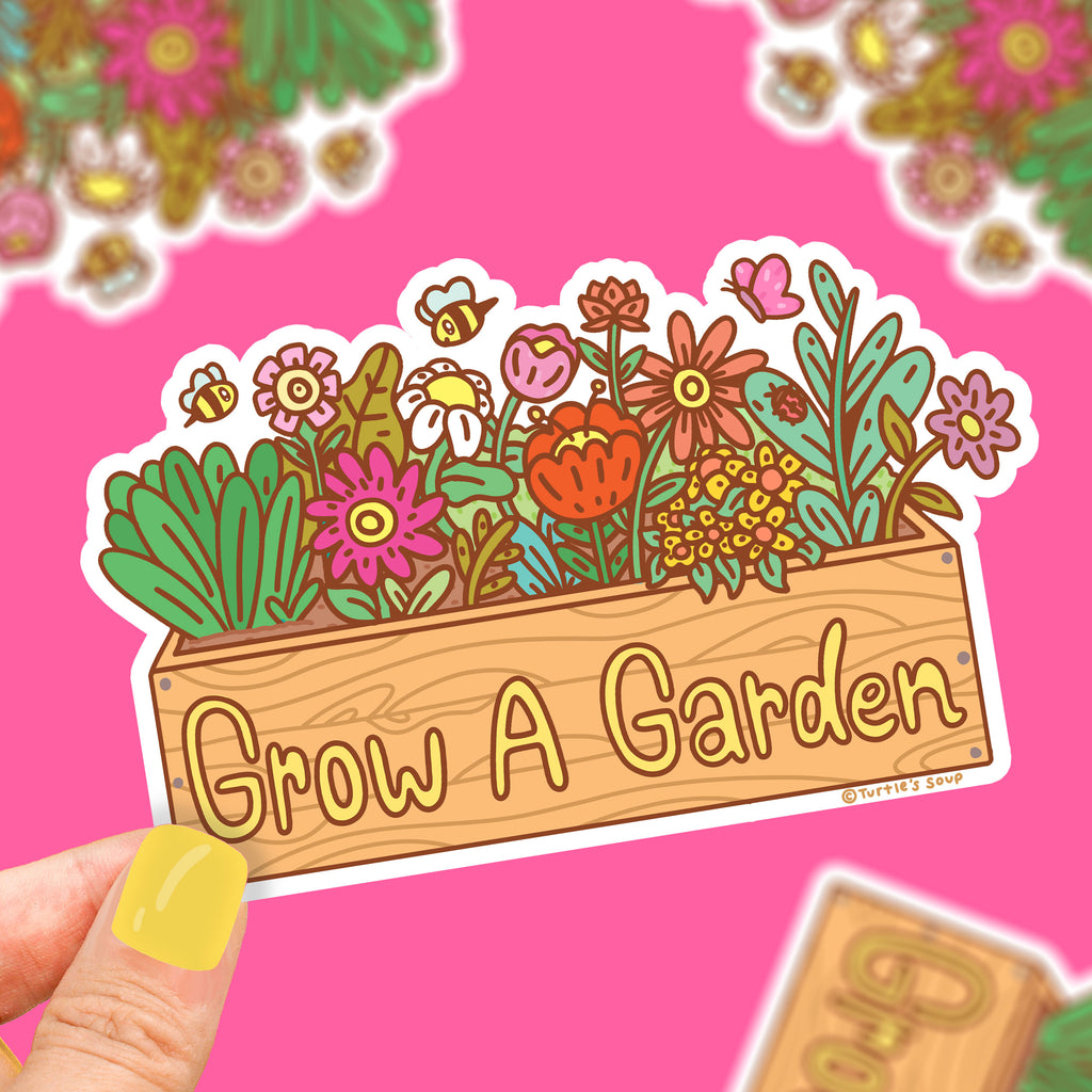    grow-a-garden-garden-patch-vinyl-sticker-large-bumper-decal-for-car-water-bottle-laptop-cute-sticker-art-by-turtles-soup-flowers-floral-garen