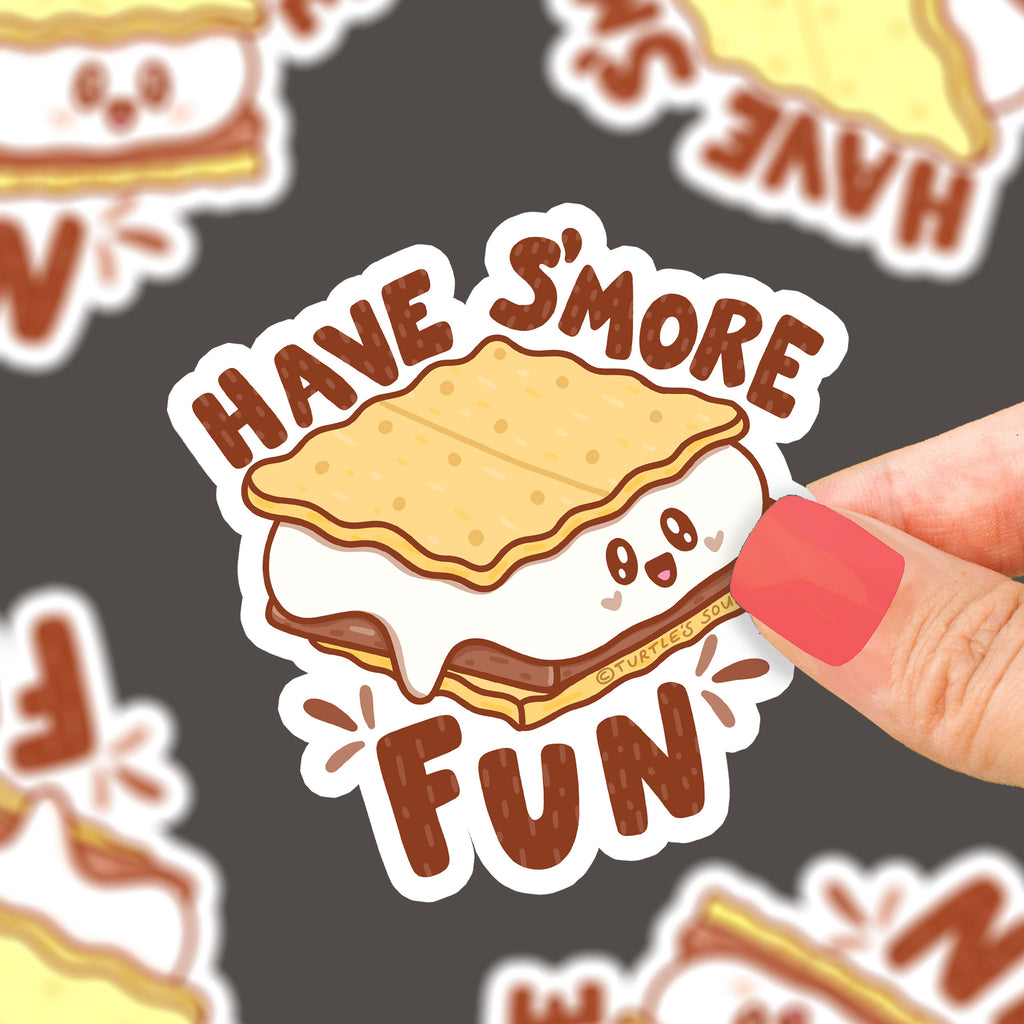have-some-more-smore-fun-campfire-pun-cute-marshmellow-grahmcracker-chocolate-funny-pun-sticker-by-turtles-soup-sticker-art-for-waterbottle-cooler-camp