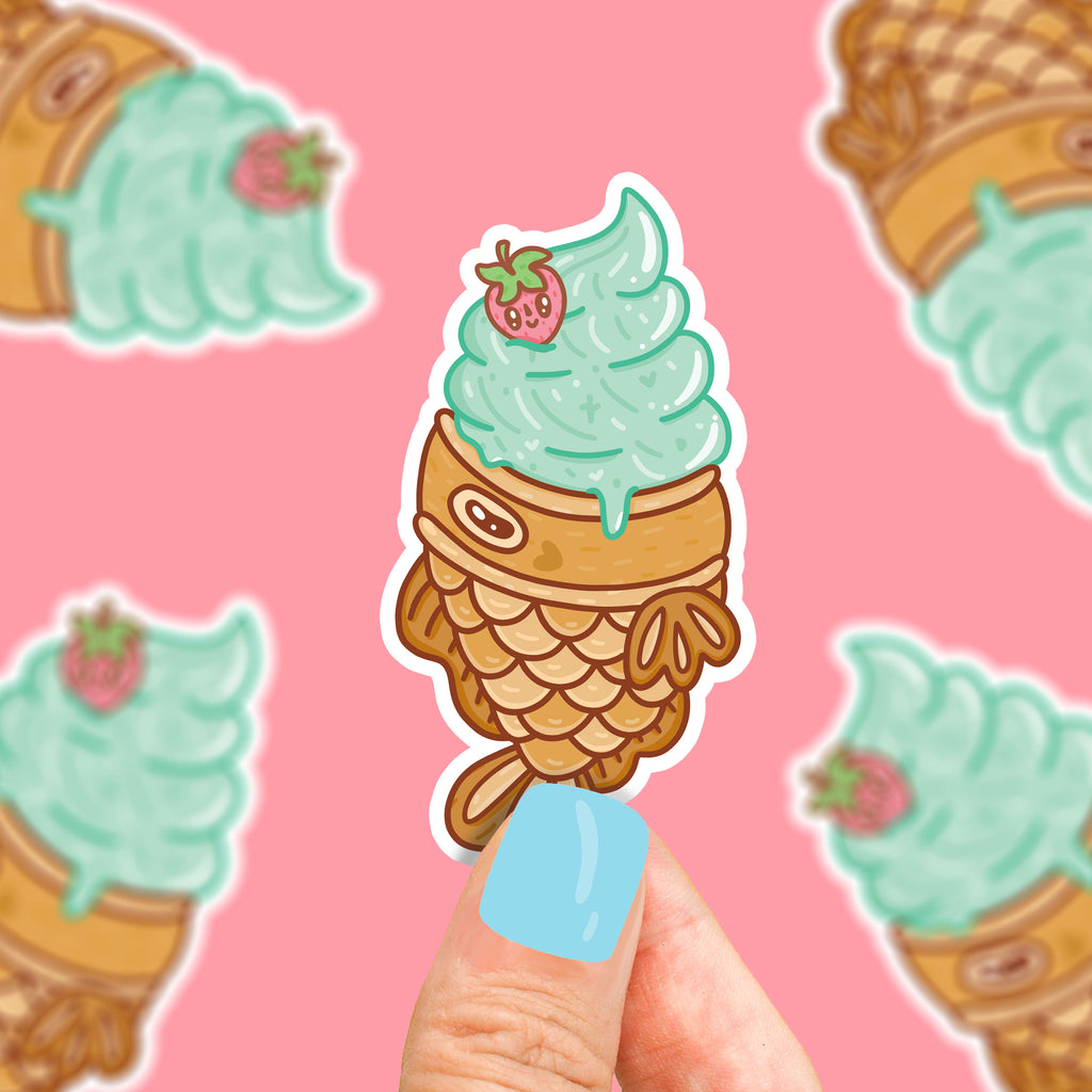 korean-fish-ice-cream-cone-cute-ice-cream-sticker-frozen-treat-japan-snack-cone-decal-for-laptop-phone-by-turtles-soup