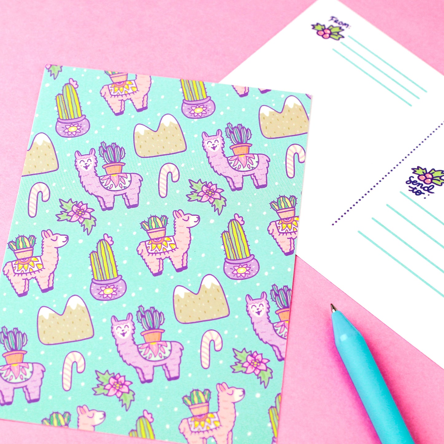 llama,holiday,christmas,cute,cactus,postcard,turtles,soup,postage,stationery,adorable,snow