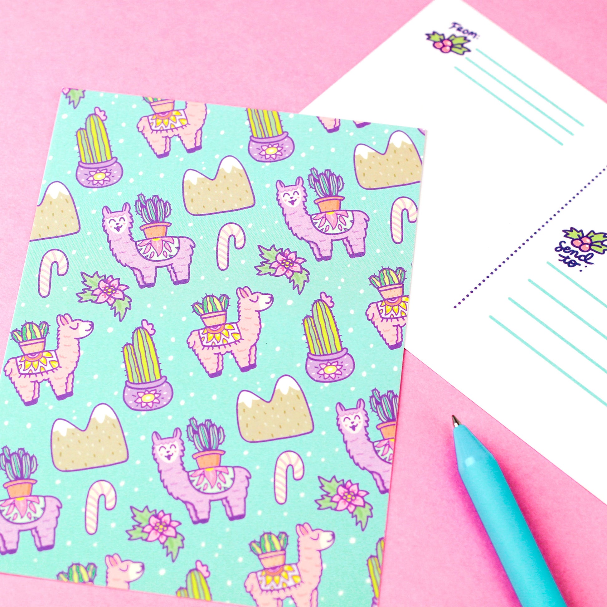 llama,holiday,christmas,cute,cactus,postcard,turtles,soup,postage,stationery,adorable,snow