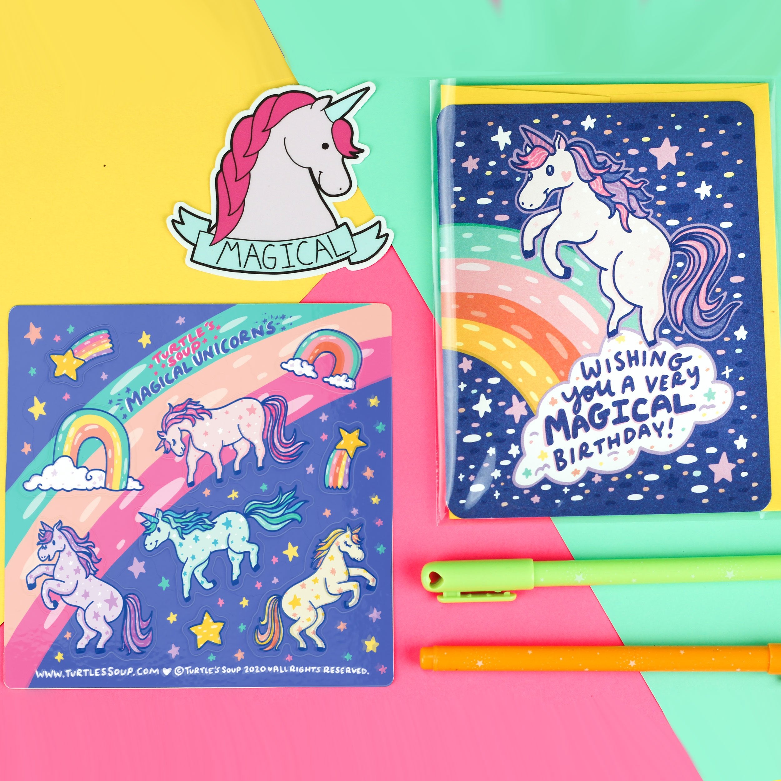 Magical Kawaii Pink Unicorn Stationery Set: Soft Case Pouch, Multicolo