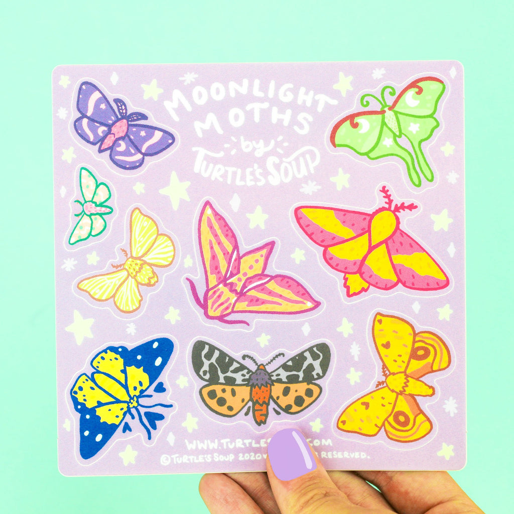 moonlight-moths-vinyl-sticker-sheet-cute-waterproof-insect-art