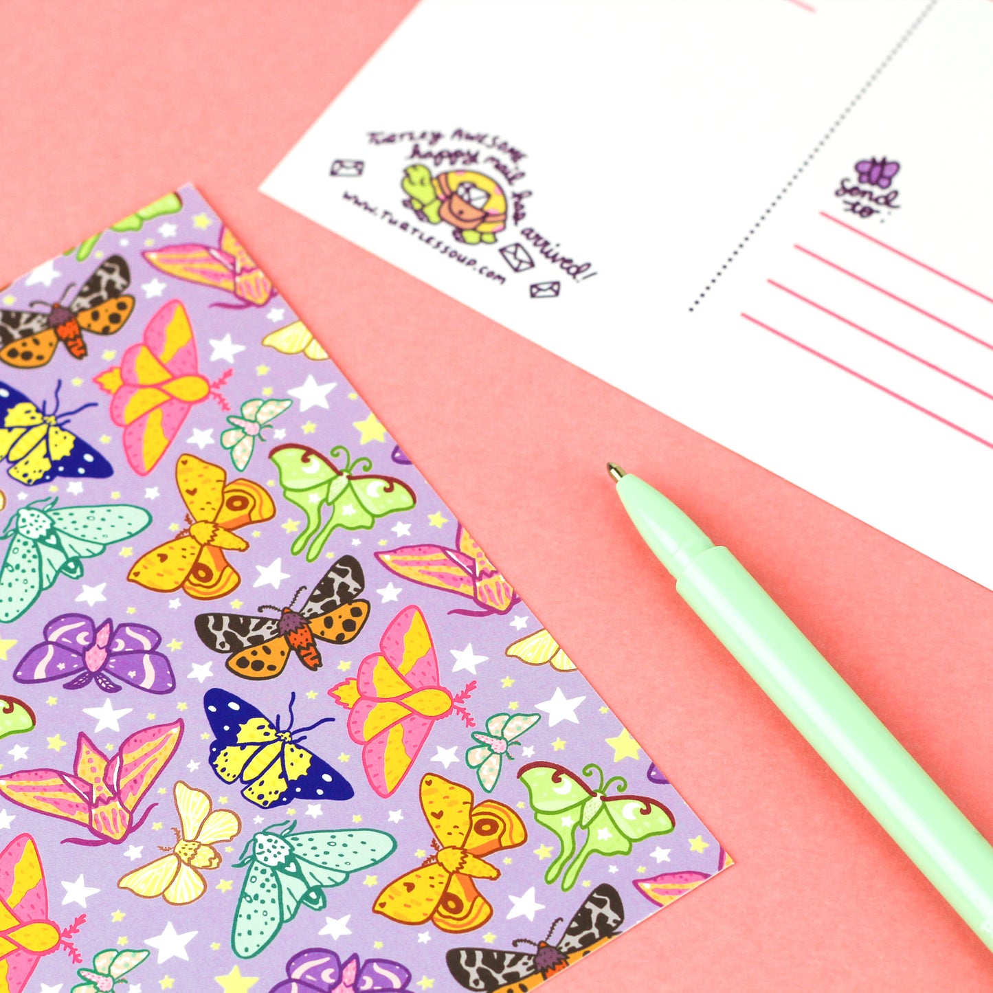 moths,moonlight,adorable,pretty,purple,turtles,soup,stationery,postcard