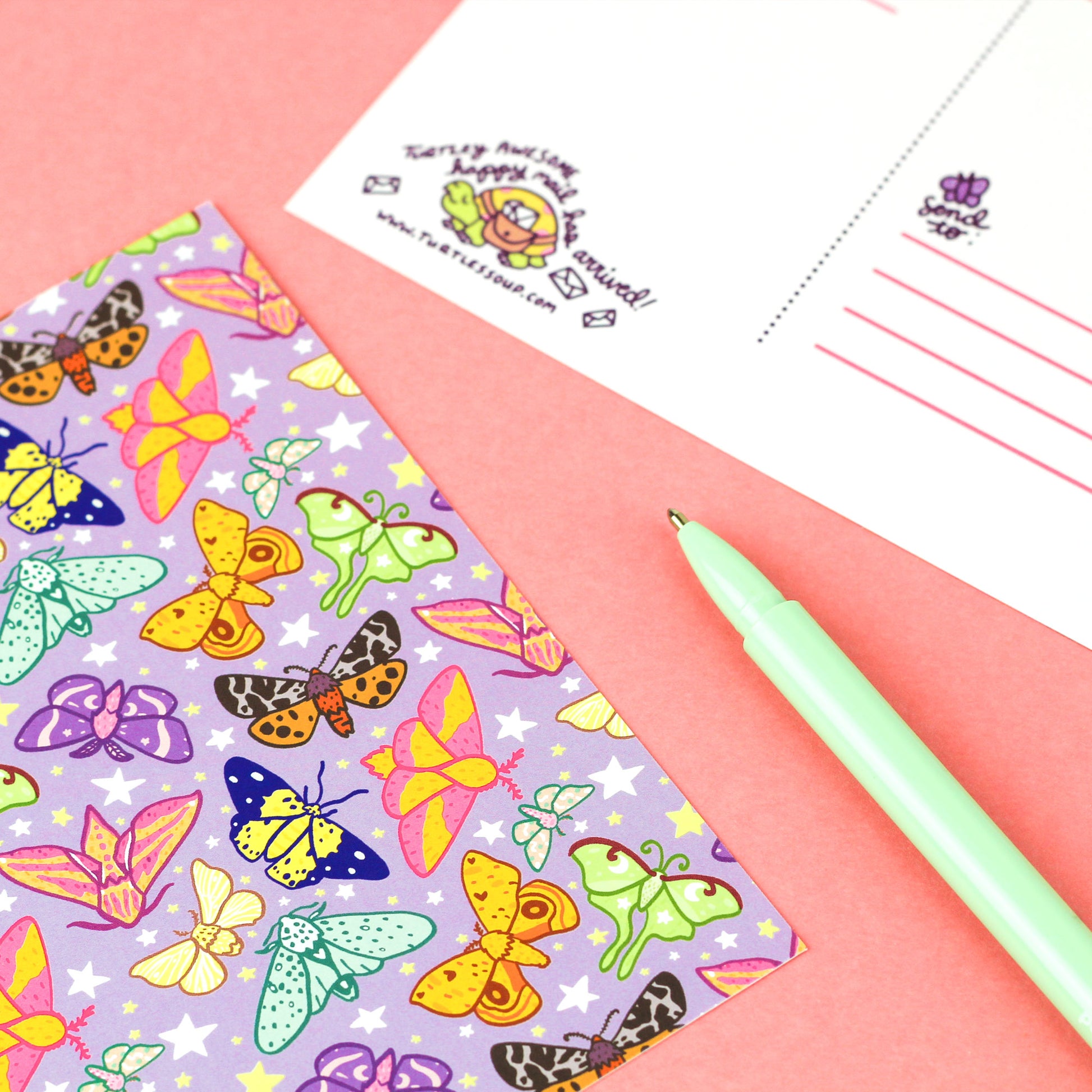moths,moonlight,adorable,pretty,purple,turtles,soup,stationery,postcard