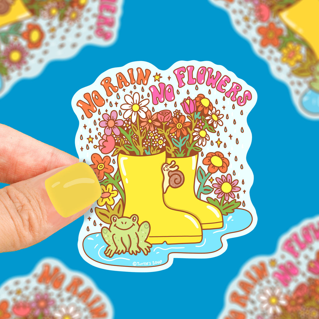 no-rain-no-flowers-rain-boots-vinyl-sticker-cute-sticker-art-by-turtles-soup-adorable-sticker-for-water-bottle-garden-gardener-flowers-floral-daisy-fr