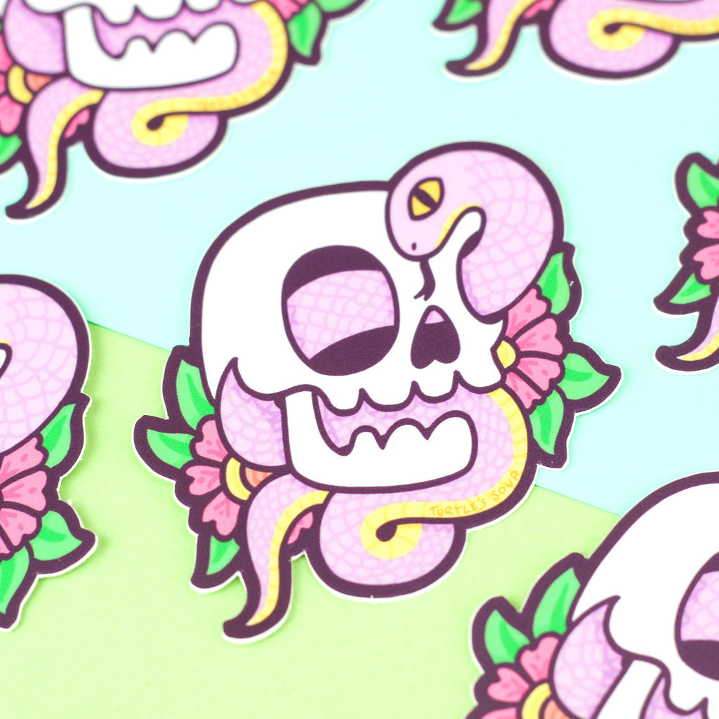 serpent-art-floral-flower-plant-skull-vinyl-sticker-decal