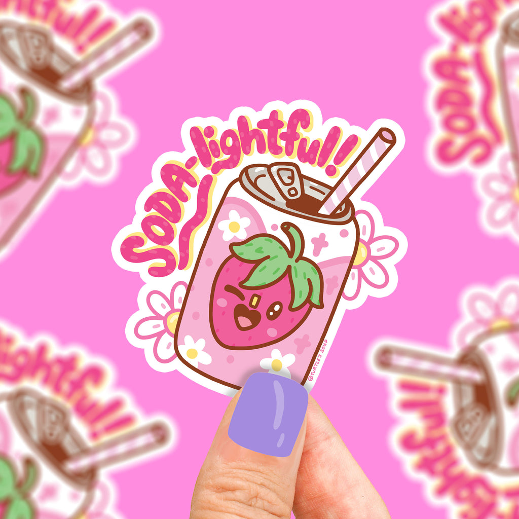soda-pun-strawberry-so-delightful-funny-beverage-foodie-pun-cute-sticker-by-turtles-soup-strawberries