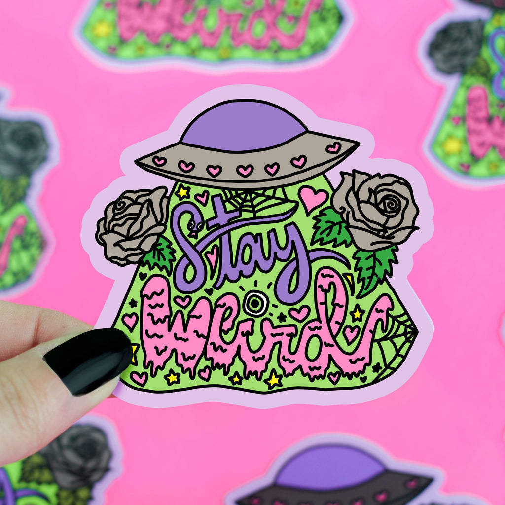 stay-weird-ufo-slime-alien-green-cute-goth-fashion-vinyl-sticker