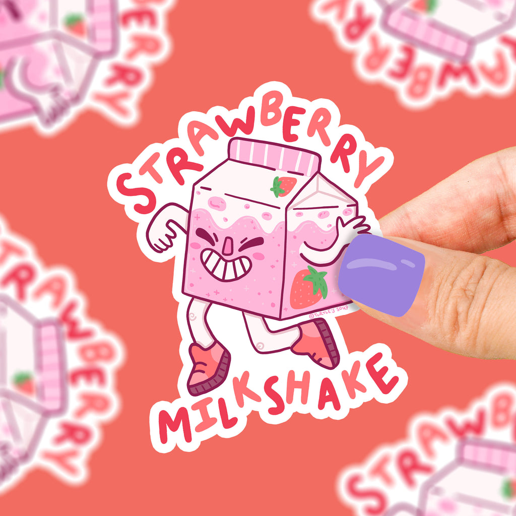 strawberry-milkshake-funny-sticker-art-strawberry-pun-sticker-by-turtles-soup-for-waterbottle-laptop-phone