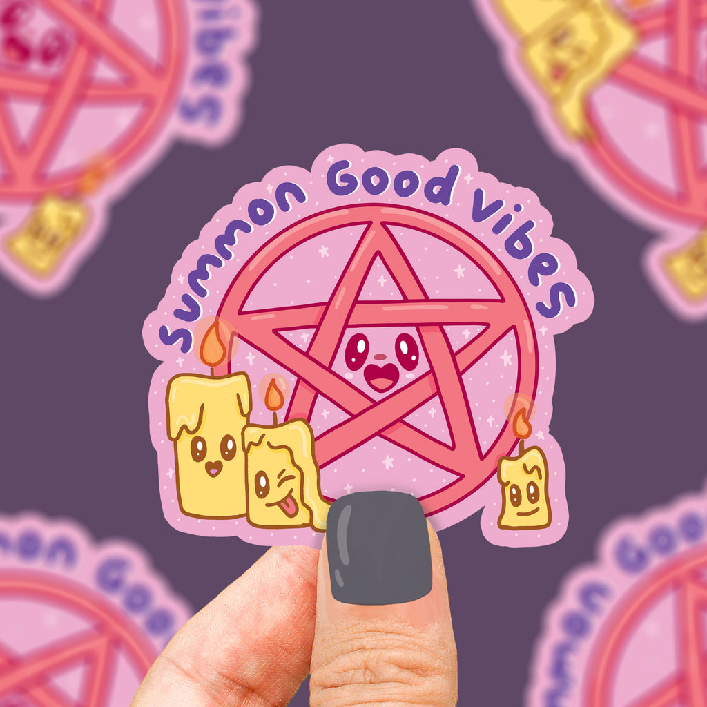   summon-good-vibes-cute-vinyl-sticker-pentragram-sticker-art-witchy-pastel-goth-decal