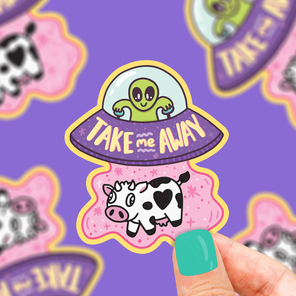       take-me-away-alien-ufo-abduction-funny-cow-sticker-for-water-bottle-sticker-art-cute-sticker-funny-extraterrestrial