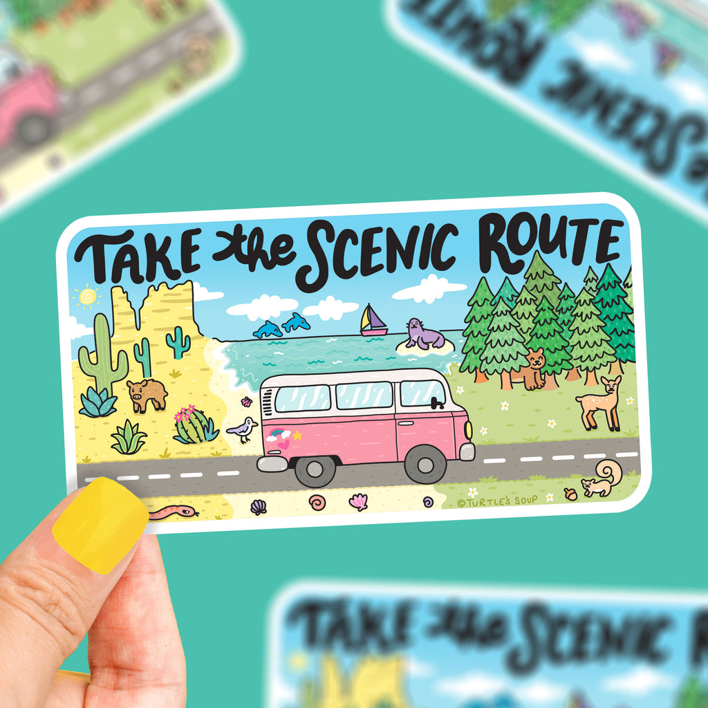 take-the-scenic-route-travel-vinyl-sticker-for-car-trailer-travel-van-outdoors-sticker-art-by-turtles-soup