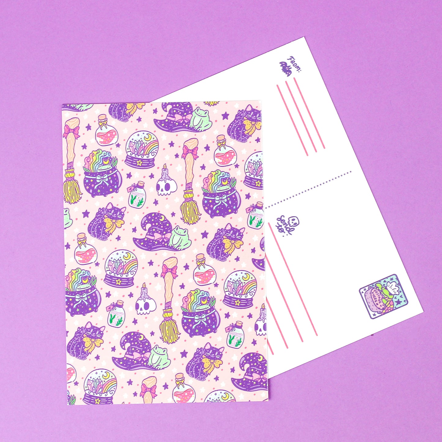 witchy,witch,witches,potion,hat,broomstick,cauldron,cute,pastel,skull,crystal,ball,turtlessoup,postcard,stationery,gothic,fortune,cute